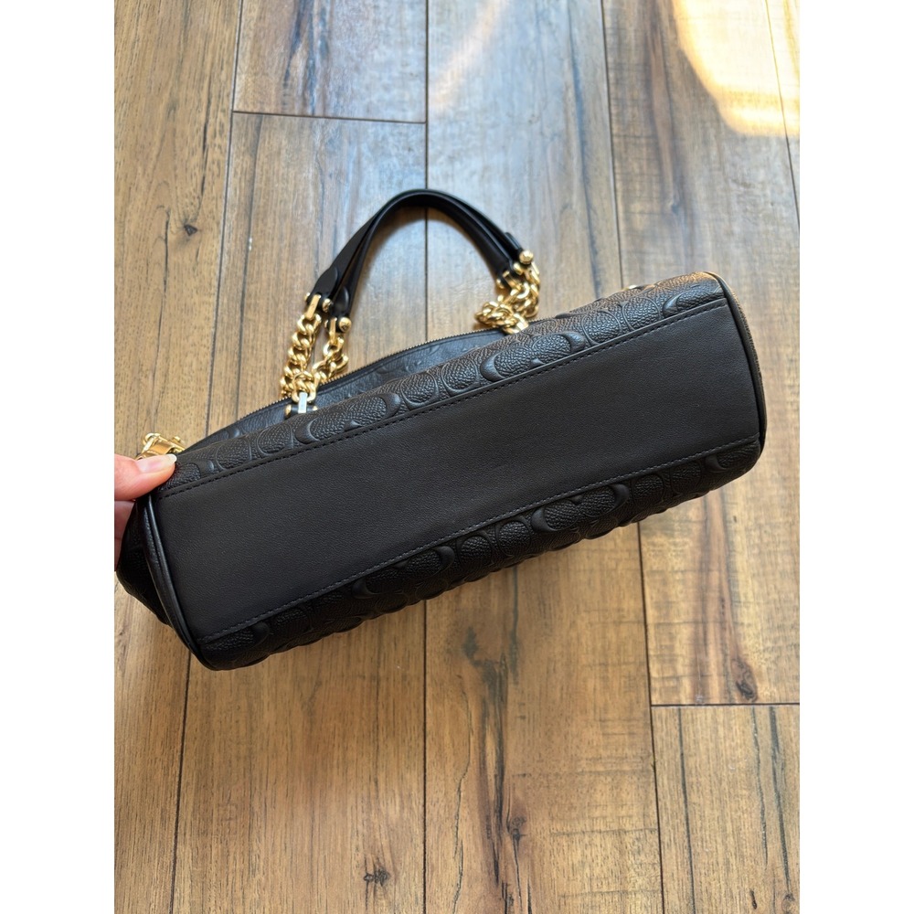 Coach Black Embossed Signature Leather Small Kelsey Satchel Gold Chain Detail - Picture 9 of 14